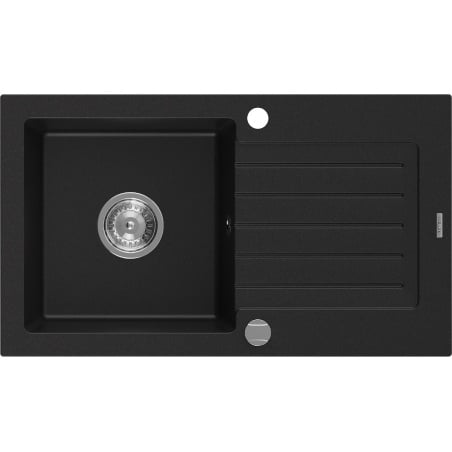 Mexen Pablo 1-bowl granite sink with drainer 752 x 436 mm, black, chrome siphon - 6510751010-77