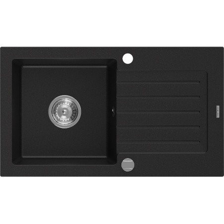Mexen Pablo Granitspüle 1-beckig mit Abtropffläche 752 x 436 mm, schwarz, Siphon Chrom - 6510751010-77