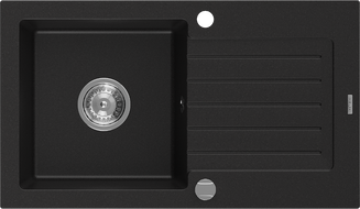 Mexen Pablo granieten spoelbak 1-kamer met afdruiprek 752 x 436 mm, zwart, sifon chroom - 6510751010-77
