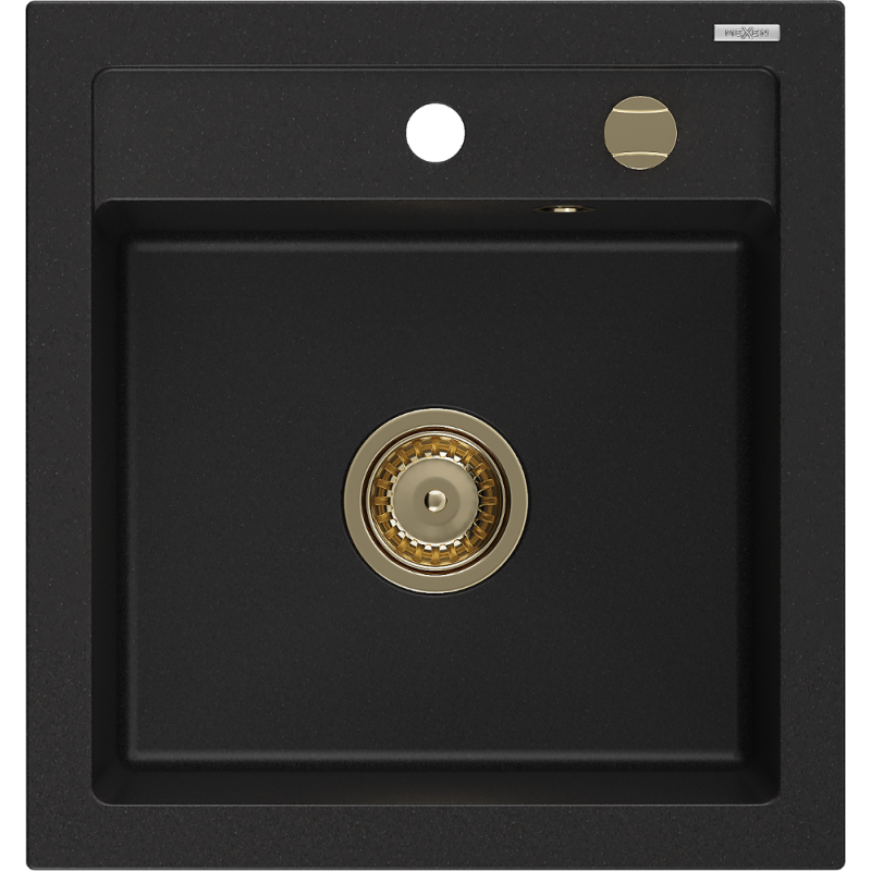 Mexen Vito zlewozmywak granitowy 1-komorowy 520 x 490 mm, czarny, syfon złoty - 6503521000-77-G