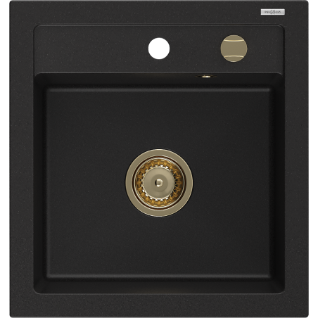 Mexen Vito granit gootsteen 1-komoer 520 x 490 mm, zwart, gouden sifon - 6503521000-77-G