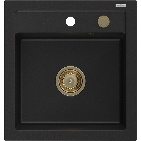 Mexen Vito zlewozmywak granitowy 1-komorowy 520 x 490 mm, czarny, syfon złoty - 6503521000-77-G