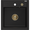 Mexen Vito granieten spoelbak 1-komor 520 x 490 mm, zwart, gouden sifon - 6503521000-77-G