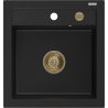 Mexen Vito Granitspüle 1-Becken 520 x 490 mm, schwarz, goldener Siphon - 6503521000-77-G