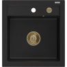 Mexen Vito zlewozmywak granitowy 1-komorowy 520 x 490 mm, czarny, syfon złoty - 6503521000-77-G