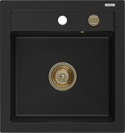 Mexen Vito évier en granit 1 bac 520 x 490 mm, noir, siphon doré - 6503521000-77-G