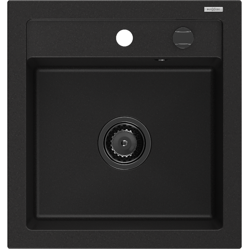 Mexen Vito fregadero de granito de 1 seno 520 x 490 mm, negro, sifón negro - 6503521000-77-B