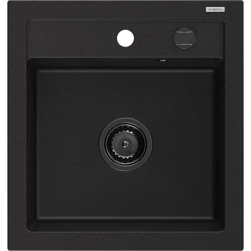 Mexen Vito granieten spoelbak 1-kamerig 520 x 490 mm, zwart, zwarte sifon - 6503521000-77-B