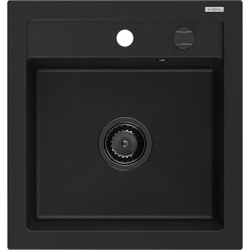 Mexen Vito granitni sudoper s jednom komorom 520 x 490 mm, crni, sifon crni - 6503521000-77-B