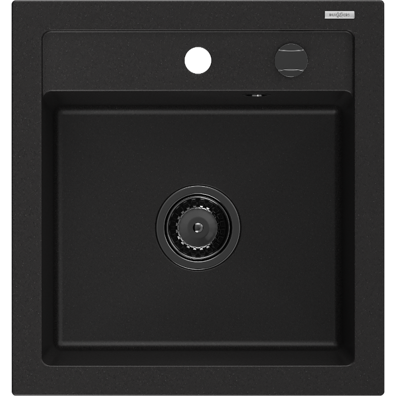Mexen Vito lavello in granito a 1 vasca 520 x 490 mm, nero, sifone nero - 6503521000-77-B