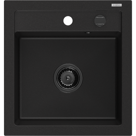 Mexen Vito granieten gootsteen met 1 bak 520 x 490 mm, zwart, zwarte sifon - 6503521000-77-B