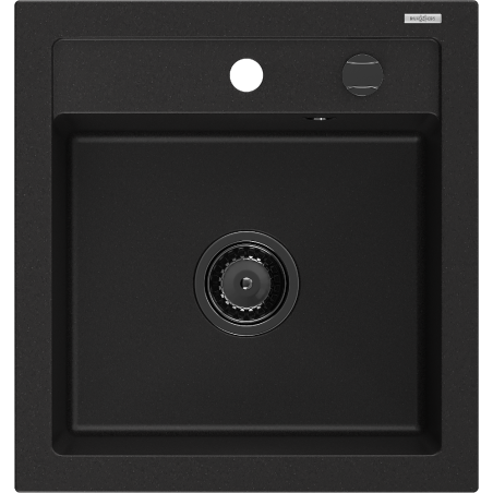 Mexen Vito granieten spoelbak 1-kamerig 520 x 490 mm, zwart, zwarte sifon - 6503521000-77-B