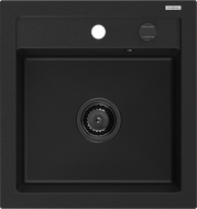 Mexen Vito lavello in granito a 1 vasca 520 x 490 mm, nero, sifone nero - 6503521000-77-B