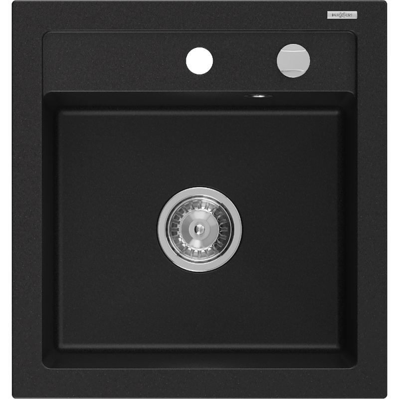 Mexen Vito fregadero de granito de 1 cubeta 520 x 490 mm, negro, sifón cromo - 6503521000-77