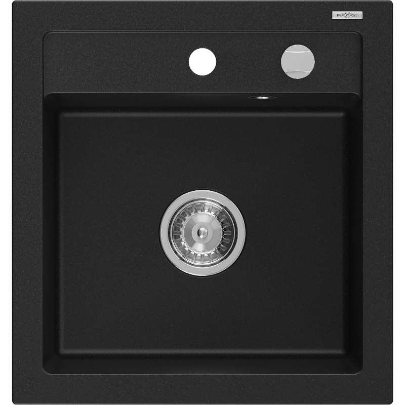 Mexen Vito granieten gootsteen 1-komors 520 x 490 mm, zwart, sifon chroom - 6503521000-77