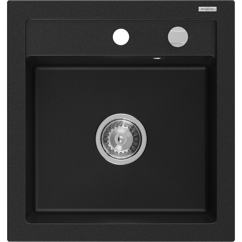 Mexen Vito graniidist valamu, 1-kauseline, 520 x 490 mm, must, kroomitud sifoon - 6503521000-77
