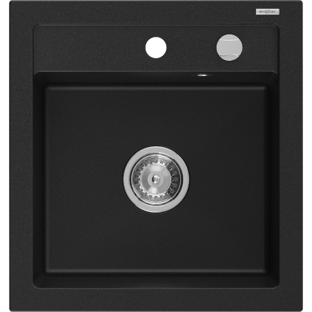 Mexen Vito granite sink 1-bowl 520 x 490 mm, black, chrome siphon - 6503521000-77