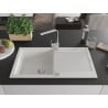 Mexen Leo 1-bowl granite sink with drainer and Rita kitchen tap, white - 6501-20-670300-00