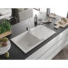 Mexen Leo 1-bowl granite sink with drainer and Rita kitchen tap, white - 6501-20-670300-00