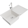 Mexen Leo 1-bowl granite sink with drainer and kitchen faucet Rita, white - 6501-20-670300-00