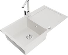 Mexen Leo lavello in granito a 1 vasca con sgocciolatoio e miscelatore cucina Rita, bianco - 6501-20-670300-00