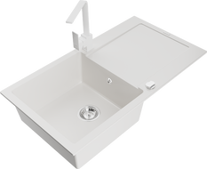 Mexen Leo fregadero de granito de 1 cubeta con escurridor y grifo de cocina Rita, blanco - 6501-20-670300-20