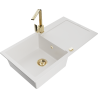 Mexen Leo fregadero de granito de 1 cubeta con escurridor y grifo de cocina Rita, blanco - 6501-20-670300-50