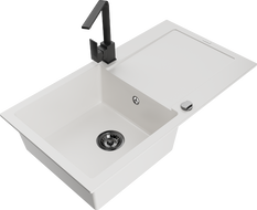 Mexen Leo fregadero de granito de 1 cubeta con escurridor y grifo de cocina Rita, blanco - 6501-20-670300-70