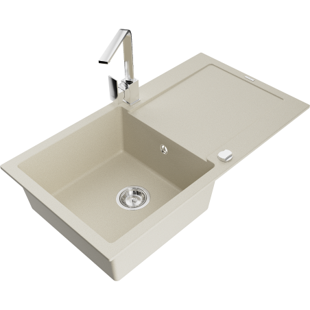 Mexen Leo Granitizlietne 1-nodalā ar noteci un virtuves jaucējkrānu Rita, bēšs - 6501-69-670300-00