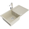 Mexen Leo granit kitchen sink 1-bowl with drainer and Rita kitchen faucet, beige - 6501-69-670300-00