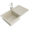 Mexen Leo granite kitchen sink 1-bowl with drainer and Rita kitchen tap, beige - 6501-69-670300-00