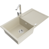 Mexen Leo granitische spoelbak 1-kamer met afdruiprek en keukenmengkraan Rita, beige - 6501-69-670300-00