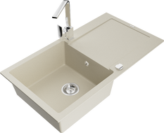 Mexen Leo granieten spoelbak 1-komers met afdruiprek en keukenmengkraan Rita, beige - 6501-69-670300-00