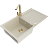 Mexen Leo fregadero de granito de 1 cubeta con escurridor y grifo de cocina Rita, beige - 6501-69-670300-50