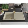 Mexen Leo granitische spoelbak met 1 bak, druiprek en keukenkraan Rita, beige - 6501-69-670300-50