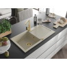 Mexen Leo lavello in granito monocomparto con scolapiatti e rubinetto da cucina Rita, beige - 6501-69-670300-50