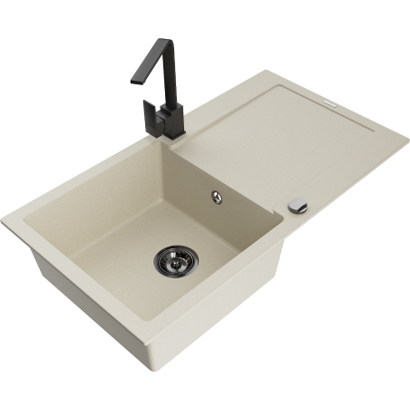 Mexen Leo Granitspüle 1-kammerig mit Abtropffläche und Küchenarmatur Rita, beige - 6501-69-670300-70