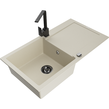 Mexen Leo lavello in granito 1-vasca con scolapiatti e rubinetto da cucina Rita, beige - 6501-69-670300-70