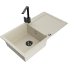 Mexen Leo granieten spoelbak 1-kompartment met afdruiprek en keukenkraan Rita, beige - 6501-69-670300-70