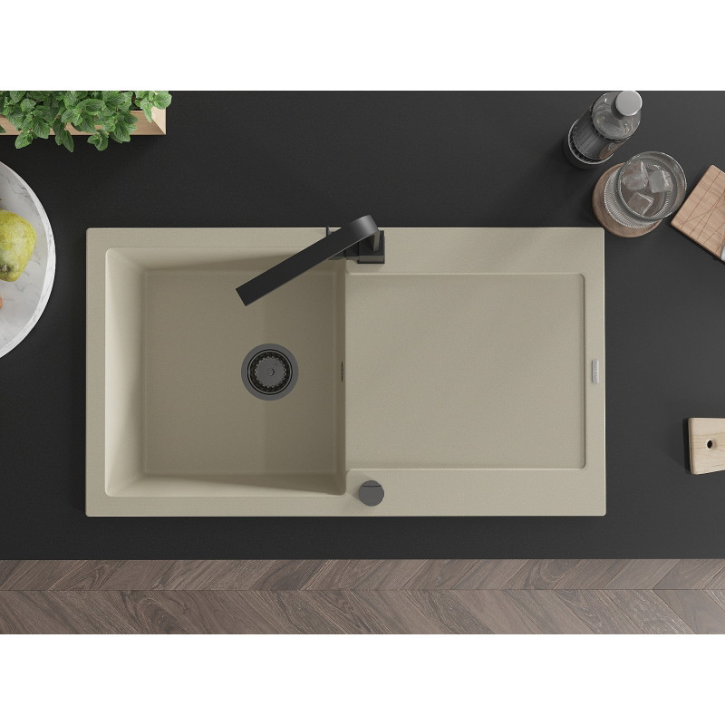 Mexen Leo lavello in granito a 1 vasca con sgocciolatoio e miscelatore da cucina Rita, beige - 6501-69-670300-70