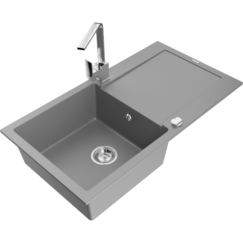 Mexen Leo fregadero de granito de 1 seno con escurridor y grifo de cocina Rita, gris - 6501-71-670300-00