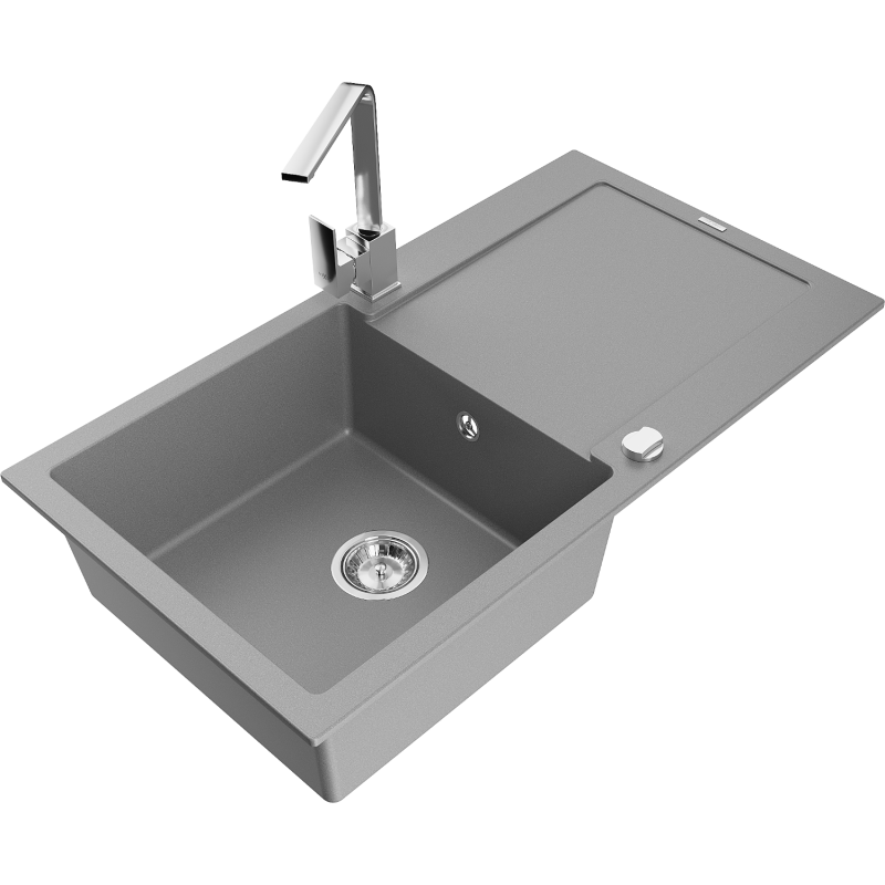 Mexen Leo graniittinen 1-allas tiskiallas työtasolla ja keittiöhana Rita, harmaa - 6501-71-670300-00