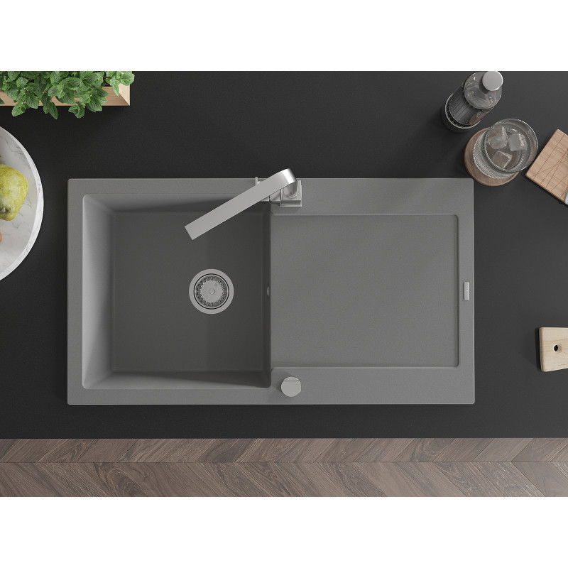Mexen Leo granitno pomivalno korito z 1 prekatom, odcejevalnikom in kuhinjsko armaturo Rita, sivo - 6501-71-670300-00