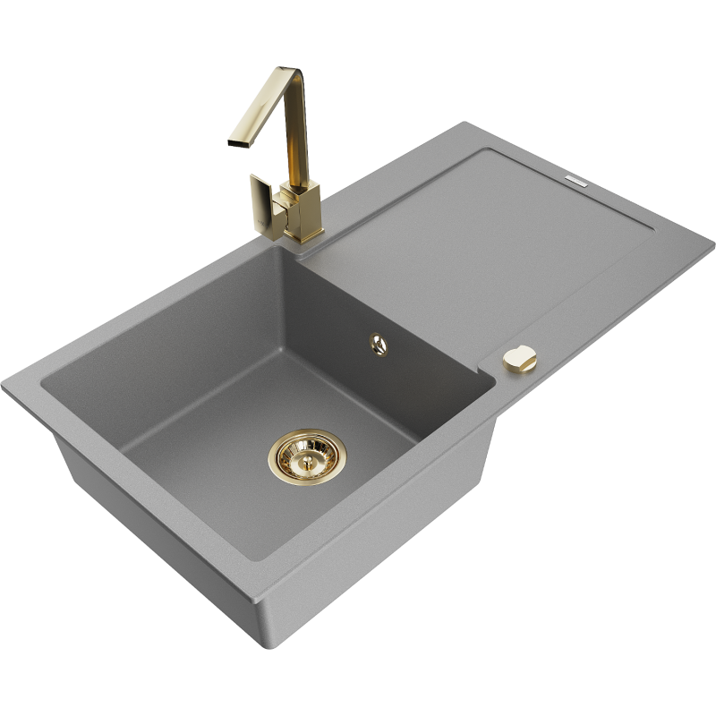 Mexen Leo fregadero de granito de 1 seno con escurridor y grifo de cocina Rita, gris - 6501-71-670300-50
