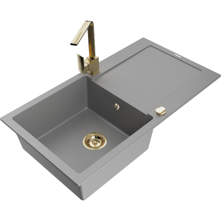 Mexen Leo fregadero de granito de 1 seno con escurridor y grifo de cocina Rita, gris - 6501-71-670300-50
