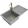 Mexen Leo 1-bowl granite sink with drainer and Rita kitchen tap, grey - 6501-71-670300-50