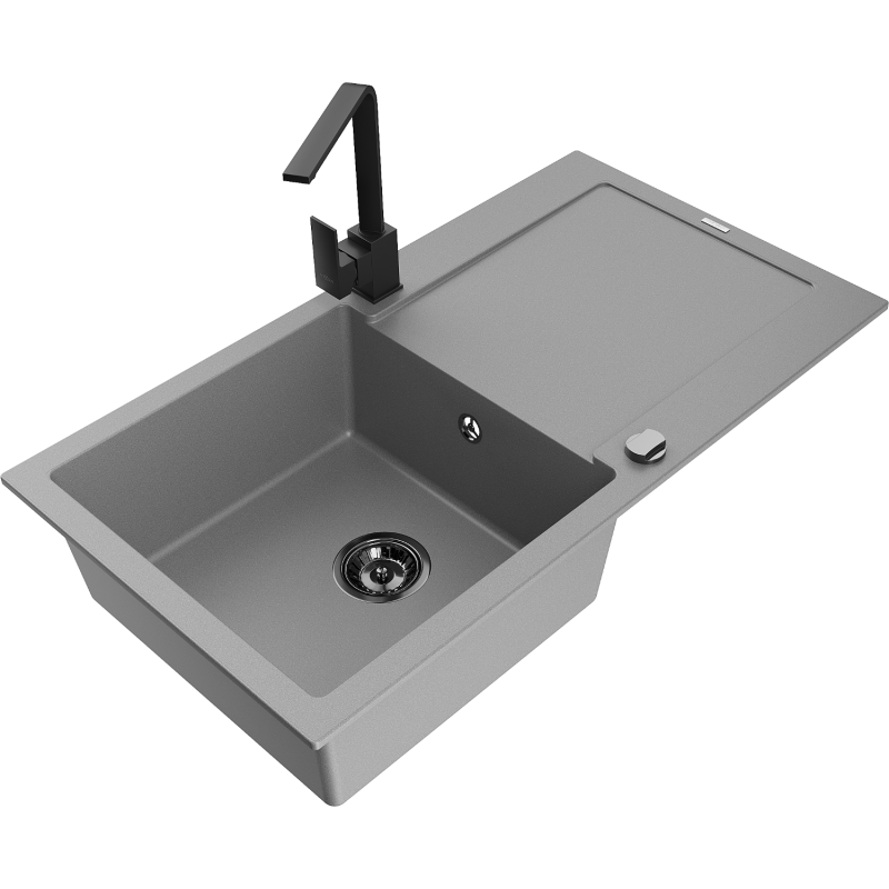 Mexen Leo fregadero de granito de 1 cubeta con escurridor y grifo de cocina Rita, gris - 6501-71-670300-70-B
