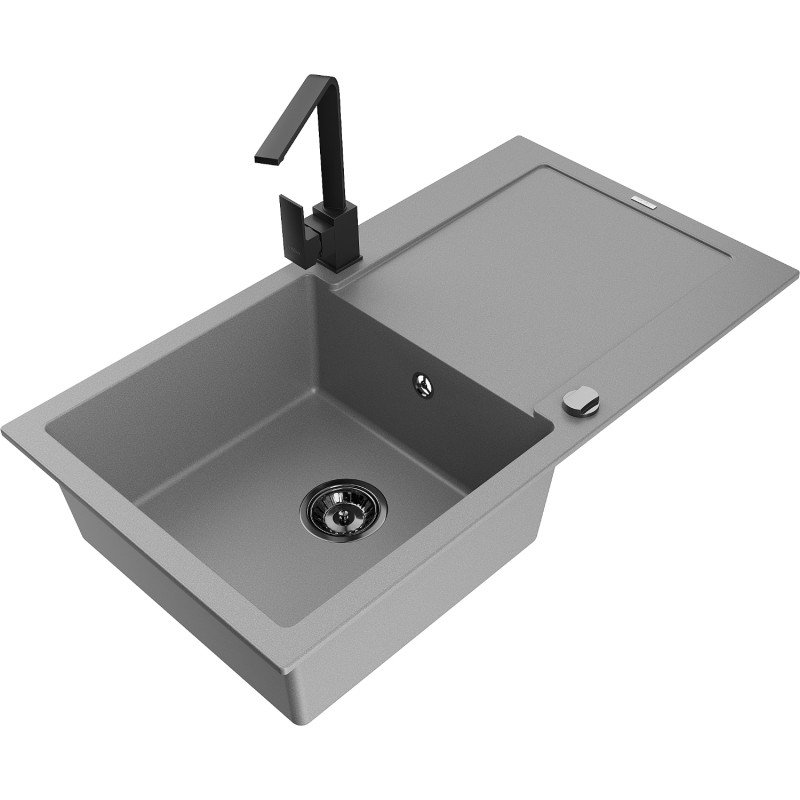 Mexen Leo fregadero de granito de 1 seno con escurridor y grifo de cocina Rita, gris - 6501-71-670300-70-B