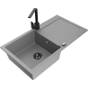 Mexen Leo évier en granit 1 bac avec égouttoir et robinet de cuisine Rita, gris - 6501-71-670300-70-B