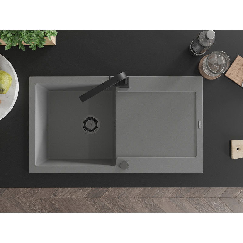 Mexen Leo lavello in granito a 1 vasca con scolapiatti e miscelatore cucina Rita, grigio - 6501-71-670300-70-B